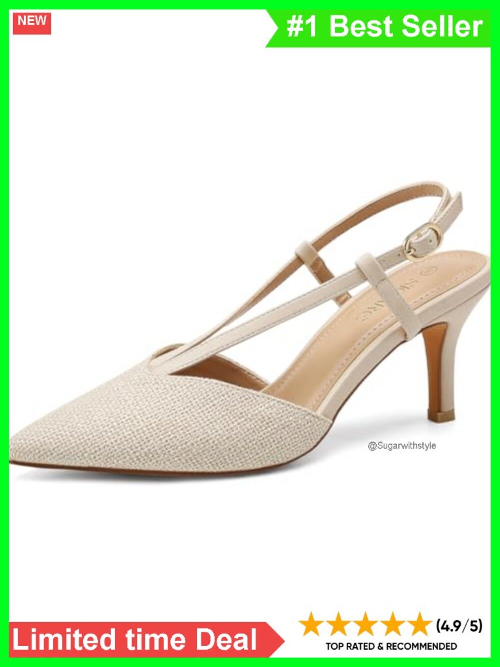 Slingback Kitten Heels Closed Pointed Toe Pumps Buckle Strap